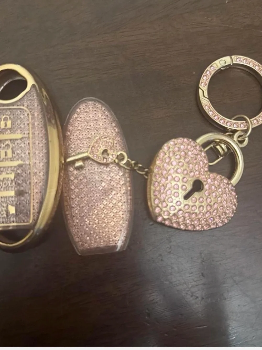 Sparkling Pink Heart Lock Keychain - Decorative Charm
